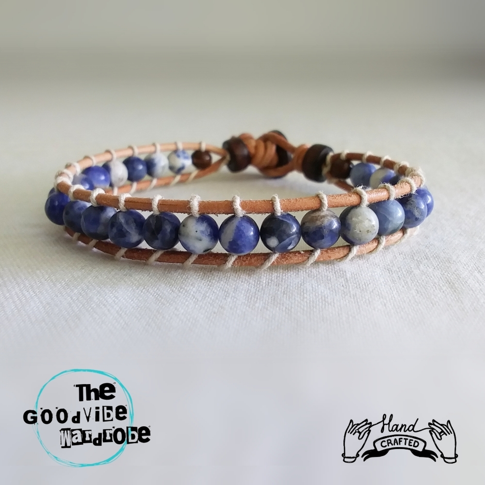 Sodalite/Hemp/Leather Natural Bracelet